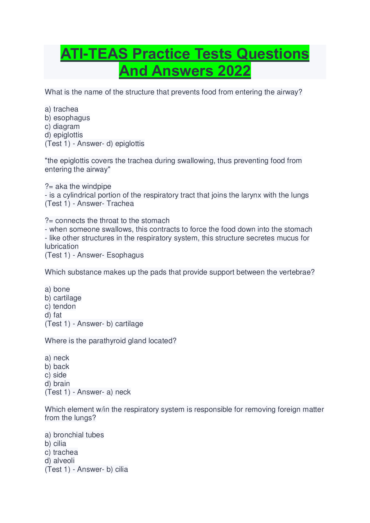 Preview of ATI-TEAS Practice Tests Questions  And Answers 2022